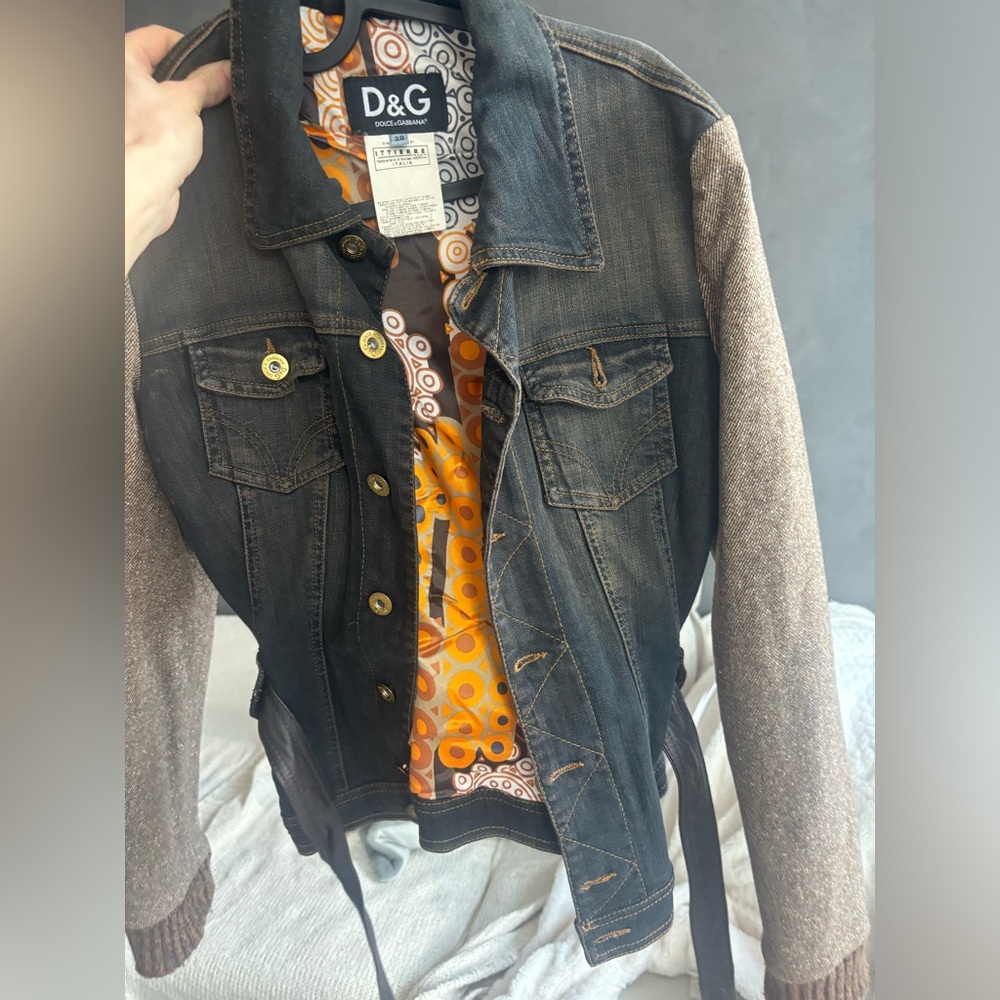 D&G Dark Denim Jacket with Tan Sleeves